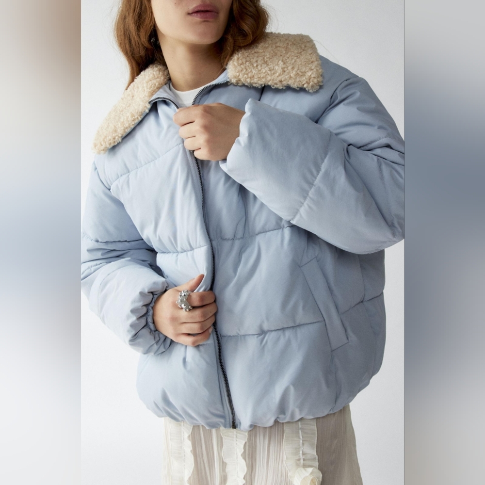 NWOT Urban Outfitters Duckie Faux Shearling Collar Puffer Jacket - Picture 2 of 3